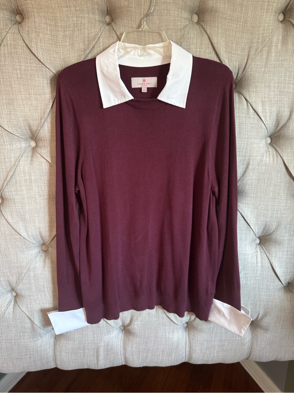 Laurie Felt Burgundy Sweater with White Faux Collar and Cuffs